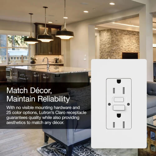 Main product image of Claro 15A Self-Testing GFCI, Tamper Resistant Duplex Receptacle, Designer Style Outlet, CAR-15-GFST-WH, White