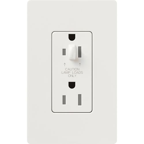 Main product image of Claro 15A Half-Dimming, Tamper Resistant Duplex Receptacle, Decorator Outlet, Gloss Finish, White