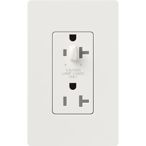 Main product image of Claro 20A Half-Dimming, Tamper Resistant Duplex Receptacle, Decorator Outlet, Gloss Finish, White