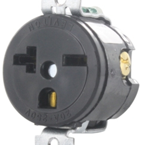 Main product image of Single Receptacle Outlet,  Short Strap, 20A, 250V Side Wire, NEMA 6-20R, 2-Pole, 3-Wire (Black)