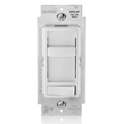 Main product image of Decora SureSlide ELV Dimmer, 300VA-120VAC Electronic Low Voltage, 60Hz, Single Pole and 3-Way (White)