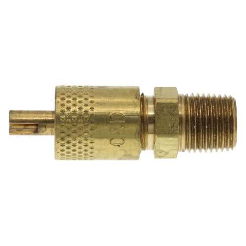Main product image of 1/4" Flare x 1/8" MPT Adapter w/ CD2250 Brass Wrench Cap and Valve Core (Pack of 6)