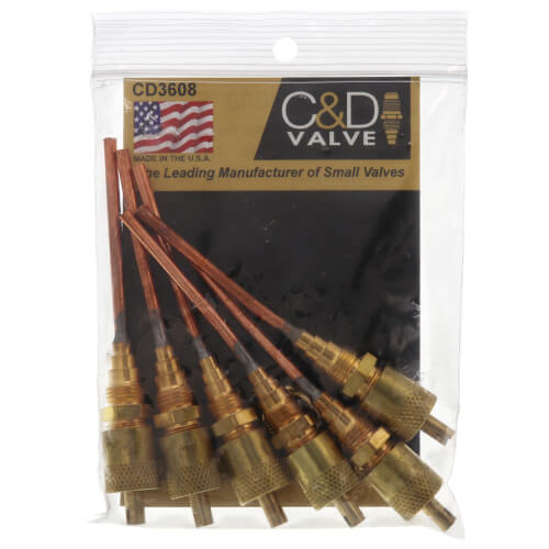 Main product image of 1/4" M. Flare Access Fitting w/ 1/8" Copper Tube Ext., 1/8" MPT Below Hex w/ CD2250 Cap & Valve Core (6 Pack)