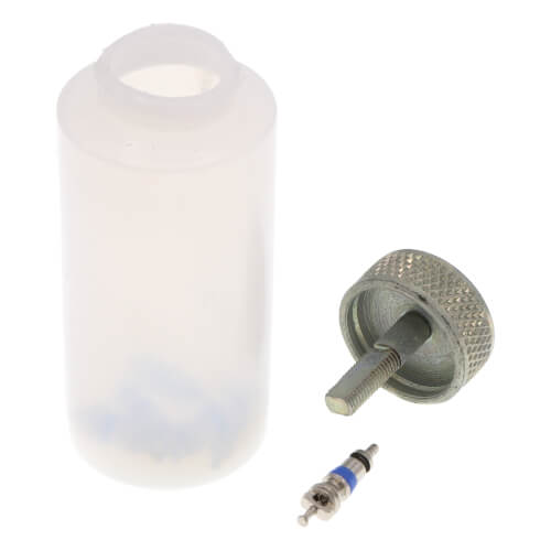 Main product image of Plastic Storage Container for Valve Cores w/ Wrench Tool and Thread Chaser, Includes 6 Valve Cores