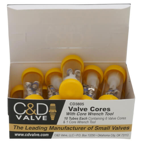 Main product image of Plastic Tube Container w/ 6 Valve Cores and 1 Core Wrench Tool (10 Pack)