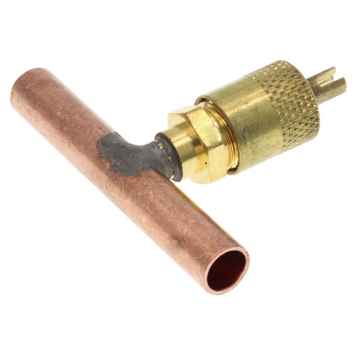 1/4" Flare Copper Access Tee w/ 5/16" OD x 2" Copper Tube, w/ 1/4" Flare Brass Wrench Cap & Valve Core (2 Pack)
