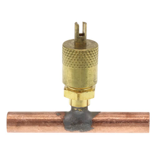 1/4" Flare Copper Access Tee w/ 5/16" OD x 2" Copper Tube, w/ 1/4" Flare Brass Wrench Cap & Valve Core (2 Pack)