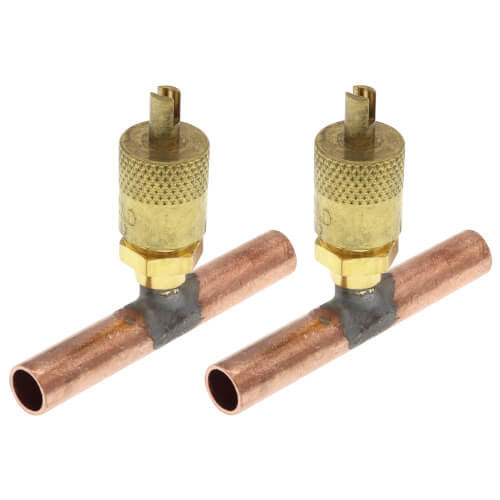 1/4" Flare Copper Access Tee w/ 5/16" OD x 2" Copper Tube, w/ 1/4" Flare Brass Wrench Cap & Valve Core (2 Pack)