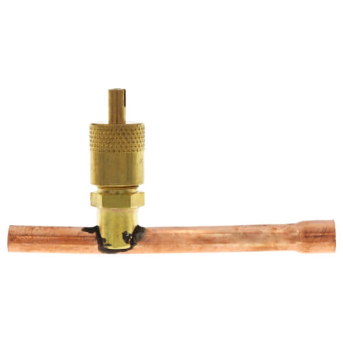 Main product image of 1/4" Flare Copper Access Tee on 1/4" OD x 3" Copper Tube w/ 1/4" Flare Brass Wrench Cap & Valve Core (2 Pack)