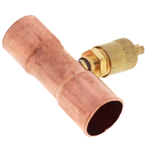 1/4" Flare Copper Access Tee on 5/8" Copper Tube w/ 1/4" Flare Brass Wrench Cap and Valve Core (Pack of 2)