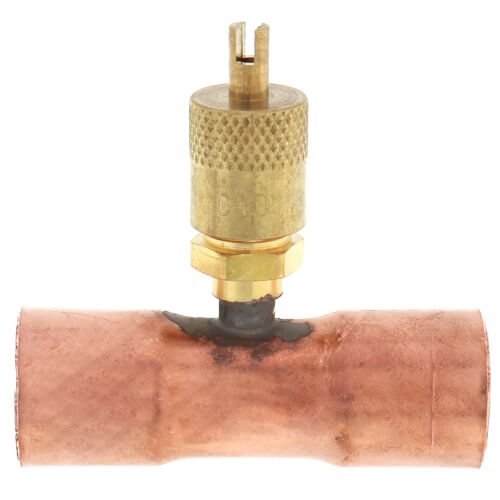 1/4" Flare Copper Access Tee on 5/8" Copper Tube w/ 1/4" Flare Brass Wrench Cap and Valve Core (Pack of 2)