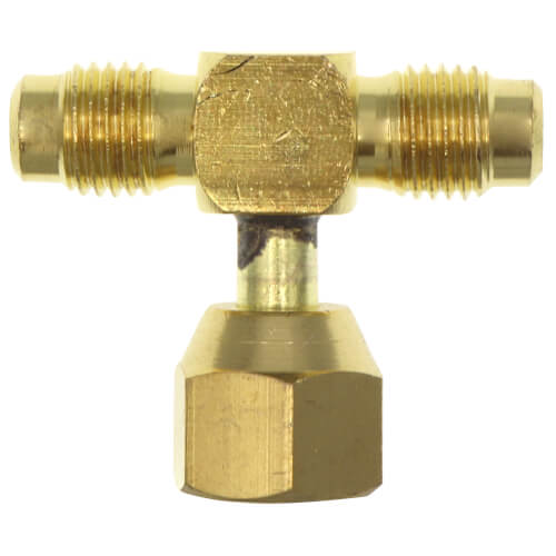 Main product image of 1/4" M. Flare Access x 1/4" F. Flare Tee, w/ Depressor Tip on Branch, w/ Valve Core, All Brass (Pack of 2)