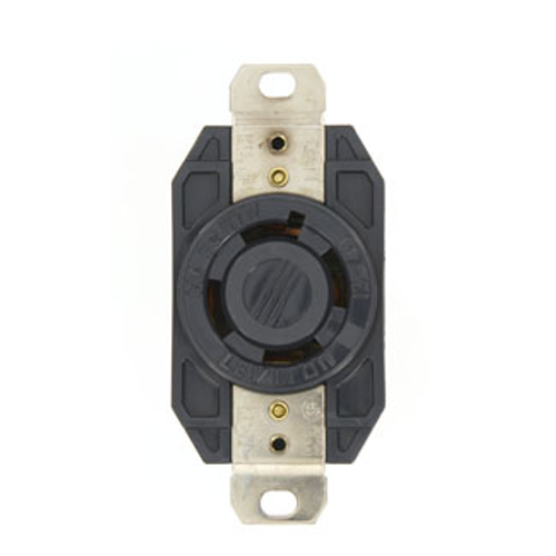 Main product image of 30A, 600V 3-Phase, NEMA L17-30R, 3P, 4W, Flush Mtg Locking Receptacle, Grounding, V-0-MAX (Black)
