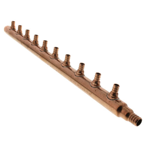 Main product image of 3/4" PEX Crimp x Spin Closed Copper Manifold, w/ 1/2" PEX Crimp Outlets (10 Outlets)