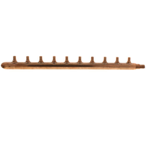 Main product image of 3/4" PEX Crimp x Spin Closed Copper Manifold, w/ 1/2" PEX Crimp Outlets (10 Outlets)