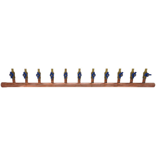 Main product image of 1" Male Sweat x Female Sweat Copper Manifold w/ 1/2" PEX Crimp Ball Valves, Lead Free (11 Outlets)