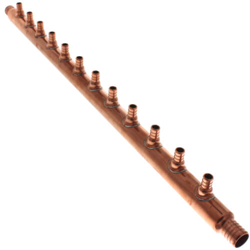 Main product image of 1" PEX Crimp × PEX Crimp Copper Manifold, w/ 1/2" PEX Crimp Outlets (12 Outlets)