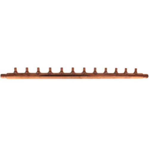 Main product image of 1" PEX Crimp × PEX Crimp Copper Manifold, w/ 1/2" PEX Crimp Outlets (12 Outlets)