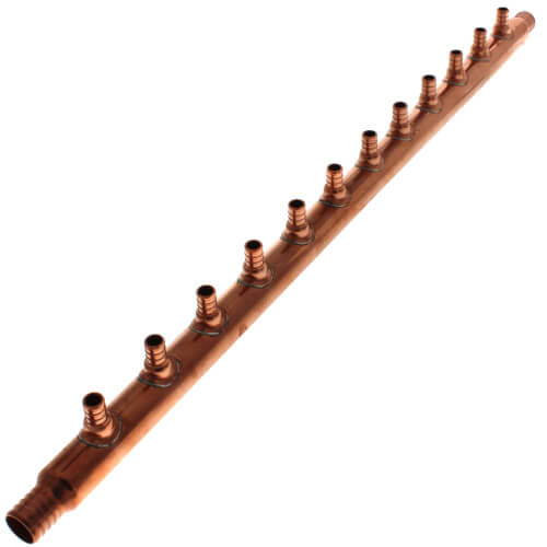Main product image of 1" PEX Crimp × PEX Crimp Copper Manifold, w/ 1/2" PEX Crimp Outlets (12 Outlets)