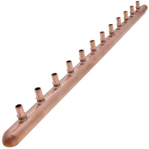 Main product image of 1" PEX Crimp × Spin Closed Copper Manifold, w/ 1/2" PEX Crimp Outlets (12 Outlets)