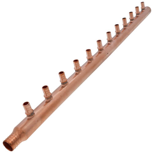 Main product image of 1" PEX Crimp × Spin Closed Copper Manifold, w/ 1/2" PEX Crimp Outlets (12 Outlets)