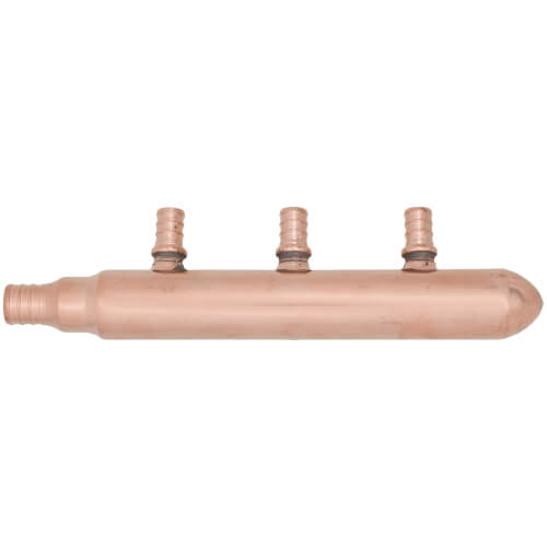 Main product image of 3/4" PEX Crimp x Spin Closed Copper Manifold, w/ 1/2" PEX Crimp Outlets (3 Outlets)
