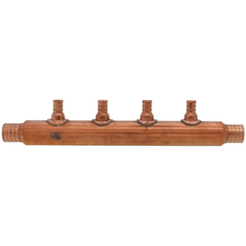 1" PEX Crimp × PEX Crimp Copper Manifold, w/ 1/2" PEX Crimp Outlets (4 Outlets)