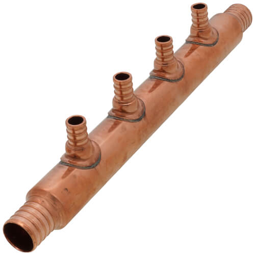 1" PEX Crimp × PEX Crimp Copper Manifold, w/ 1/2" PEX Crimp Outlets (4 Outlets)
