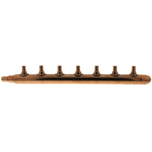 Main product image of 3/4" PEX Crimp x Spin Closed Copper Manifold, w/ 1/2" PEX Crimp Outlets (7 Outlets)