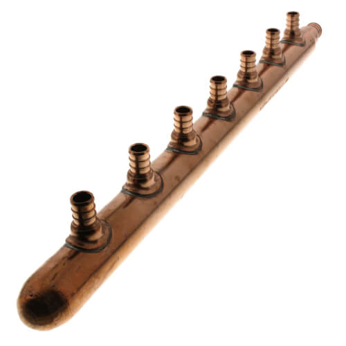 Main product image of 3/4" PEX Crimp x Spin Closed Copper Manifold, w/ 1/2" PEX Crimp Outlets (7 Outlets)