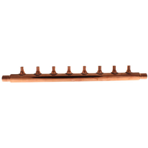Main product image of 1" PEX Crimp × PEX Crimp Copper Manifold, w/ 1/2" PEX Crimp Outlets (8 Outlets)