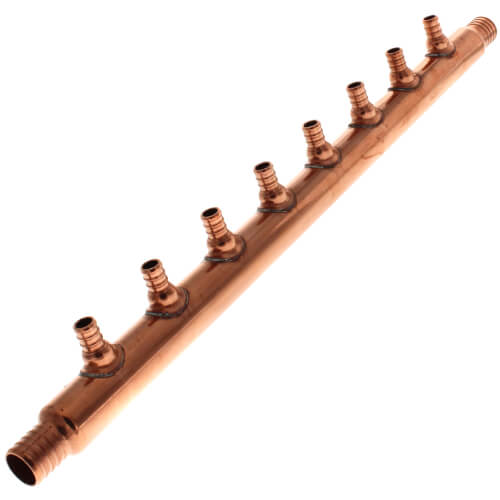 Main product image of 1" PEX Crimp × PEX Crimp Copper Manifold, w/ 1/2" PEX Crimp Outlets (8 Outlets)