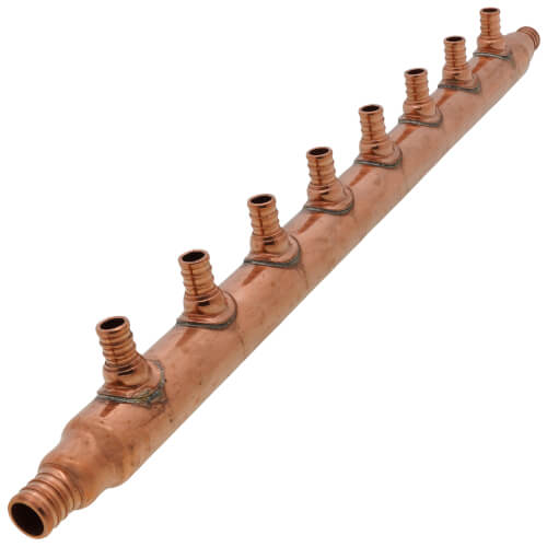 Main product image of 3/4" PEX Crimp Copper Manifold w/ 1/2" PEX Crimp Outlets (8 outlets)
