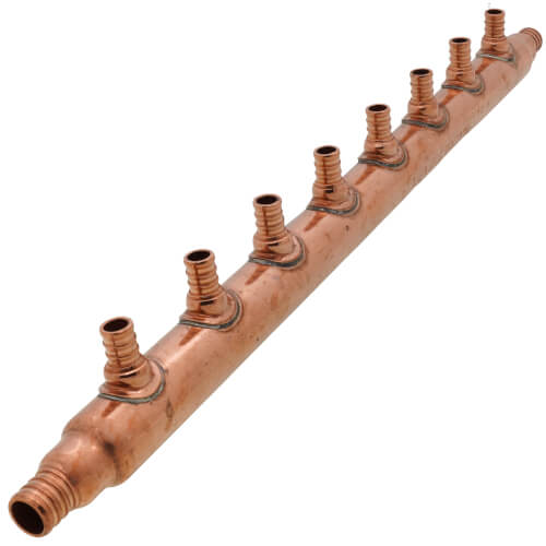 Main product image of 3/4" PEX Crimp Copper Manifold w/ 1/2" PEX Crimp Outlets (8 outlets)