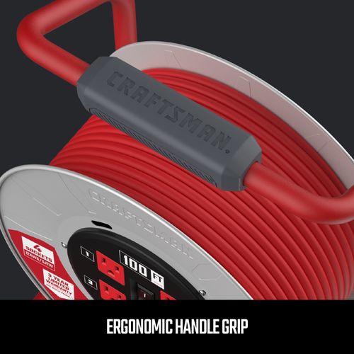 Main product image of 4 Outlet Cable Management Retractable Extension Cord Reel, 12 AWG SJTW Cable (100 Ft. Cord)