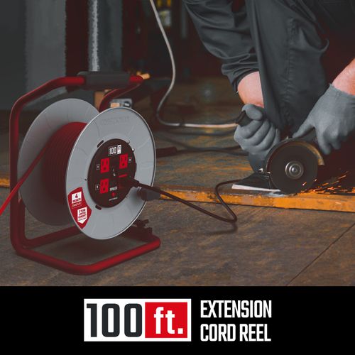 Main product image of 4 Outlet Cable Management Retractable Extension Cord Reel, 12 AWG SJTW Cable (100 Ft. Cord)