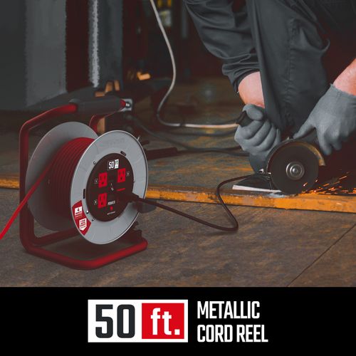 Main product image of 4 Outlet Cable Management Retractable Extension Cord Reel, 12 AWG SJTW Cable (50 Ft. Cord)