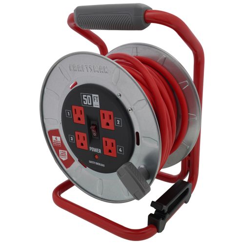Main product image of 4 Outlet Cable Management Retractable Extension Cord Reel, 12 AWG SJTW Cable (50 Ft. Cord)