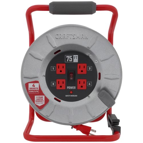 Main product image of 4 Outlet Cable Management Retractable Extension Cord Reel, 12 AWG SJTW Cable (75 Ft. Cord)