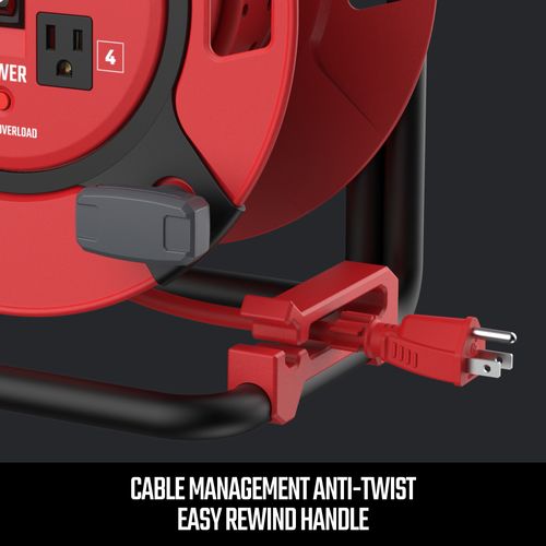 Main product image of 4 Outlet Cable Management Retractable Extension Cord Reel, 14 AWG SJTW Cable (1 Ft. Cord)