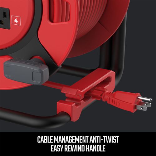 Main product image of 4 Outlet Cable Management Retractable Extension Cord Reel, 14 AWG SJTW Cable (100 Ft. Cord)