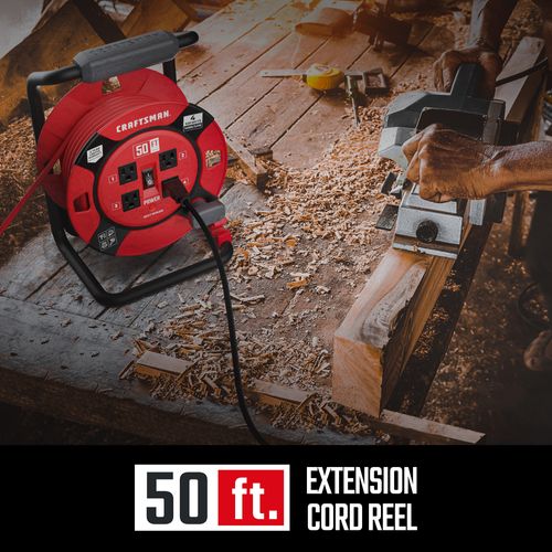 Main product image of 4 Outlet Cable Management Retractable Extension Cord Reel, 14 AWG SJTW Cable (50 Ft. Cord)