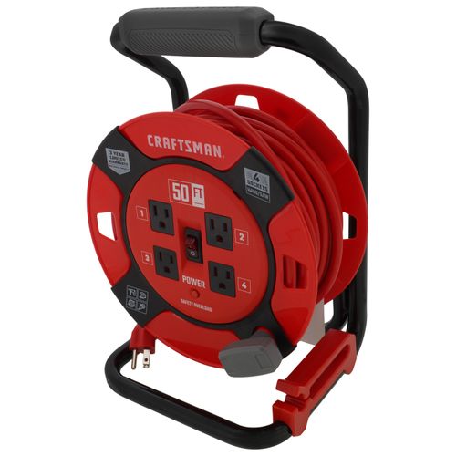 Main product image of 4 Outlet Cable Management Retractable Extension Cord Reel, 14 AWG SJTW Cable (50 Ft. Cord)