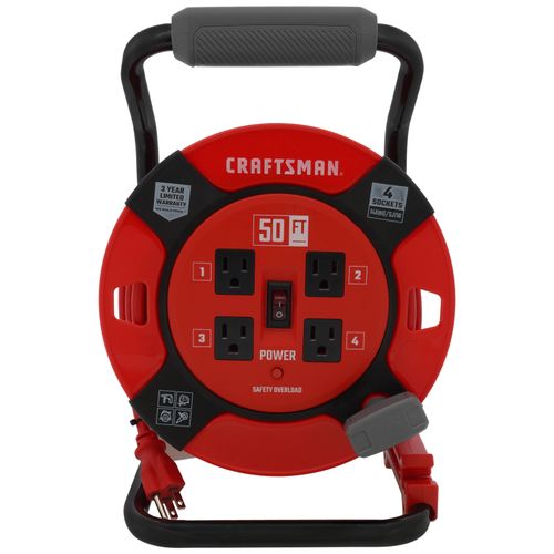 Main product image of 4 Outlet Cable Management Retractable Extension Cord Reel, 14 AWG SJTW Cable (50 Ft. Cord)