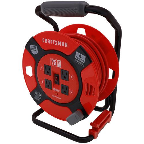 Main product image of 4 Outlet Cable Management Retractable Extension Cord Reel, 14 AWG SJTW Cable (75 Ft. Cord)