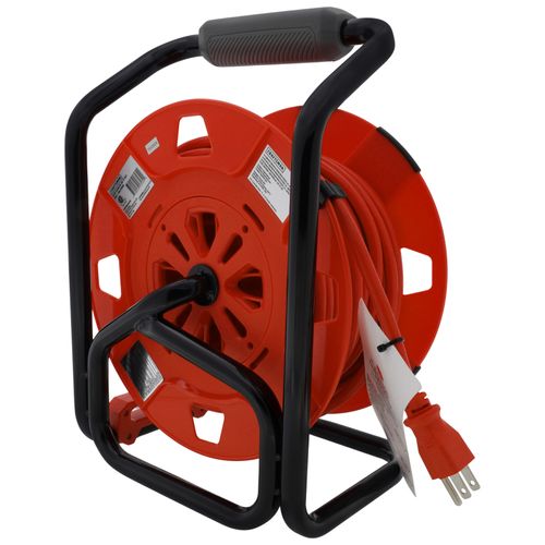 Main product image of 4 Outlet Cable Management Retractable Extension Cord Reel, 14 AWG SJTW Cable (75 Ft. Cord)