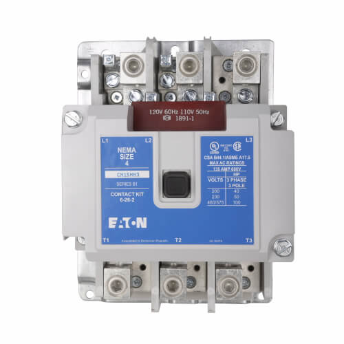Main product image of 3-Pole NEMA Non-Reversing Motor Control Contactor, Full Voltage, Size 4 (120/110V, 135 Amp)