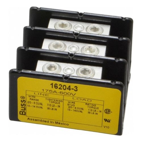 Main product image of 3 Pole Thermoplastic Power Distribution Block (175A, 600VAC/DC, 2/0-8 AWG Cu/Al, 1 Primary & 1 Load Connection)