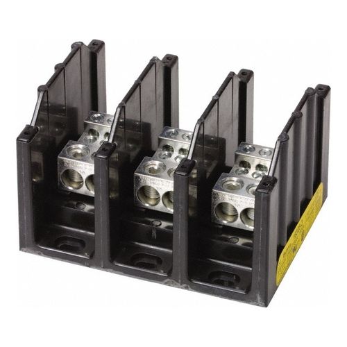 Main product image of 3 Poles, 350 Amp, 8-2/0 AWG (Al), 14-2/0 AWG (Cu) Primary, 4-14 AWG (Cu), 4-8 AWG (Al) Secondary, Thermoplastic Power Distribution Block 600 Volts AC/DC, 2 Primary Connection, 5.2" Long x 3.32" Deep x 4" High