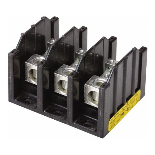 Main product image of 3 Poles, 380 Amp, 500 kcmil-6 AWG (Cu/Al) Primary, 3/8-16 x 1-1/4 Stud Secondary, Thermoplastic Power Distribution Block 600 Volts AC/DC, 1 Primary Connection, 5.2" Long x 3.32" Deep x 4" High